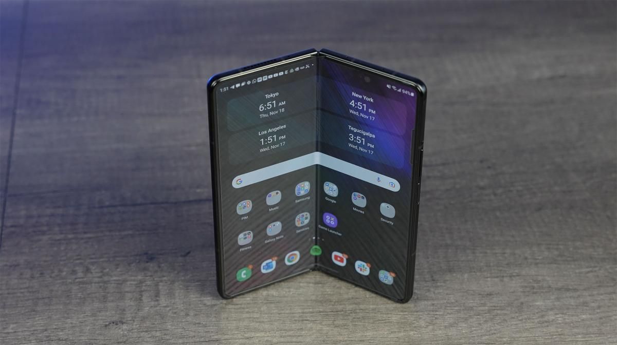 Foldable smartphone on table