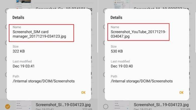 On Android Oreo, Samsung names screenshot files based on app