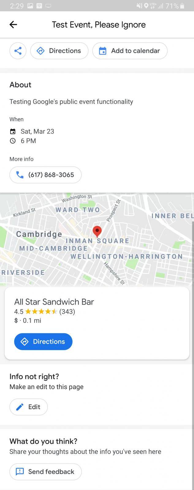 Some Google Maps users on Android can create public events