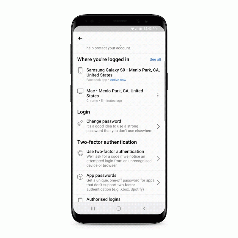 Facebook on mobile now supports 2FA authentication via a physical ...